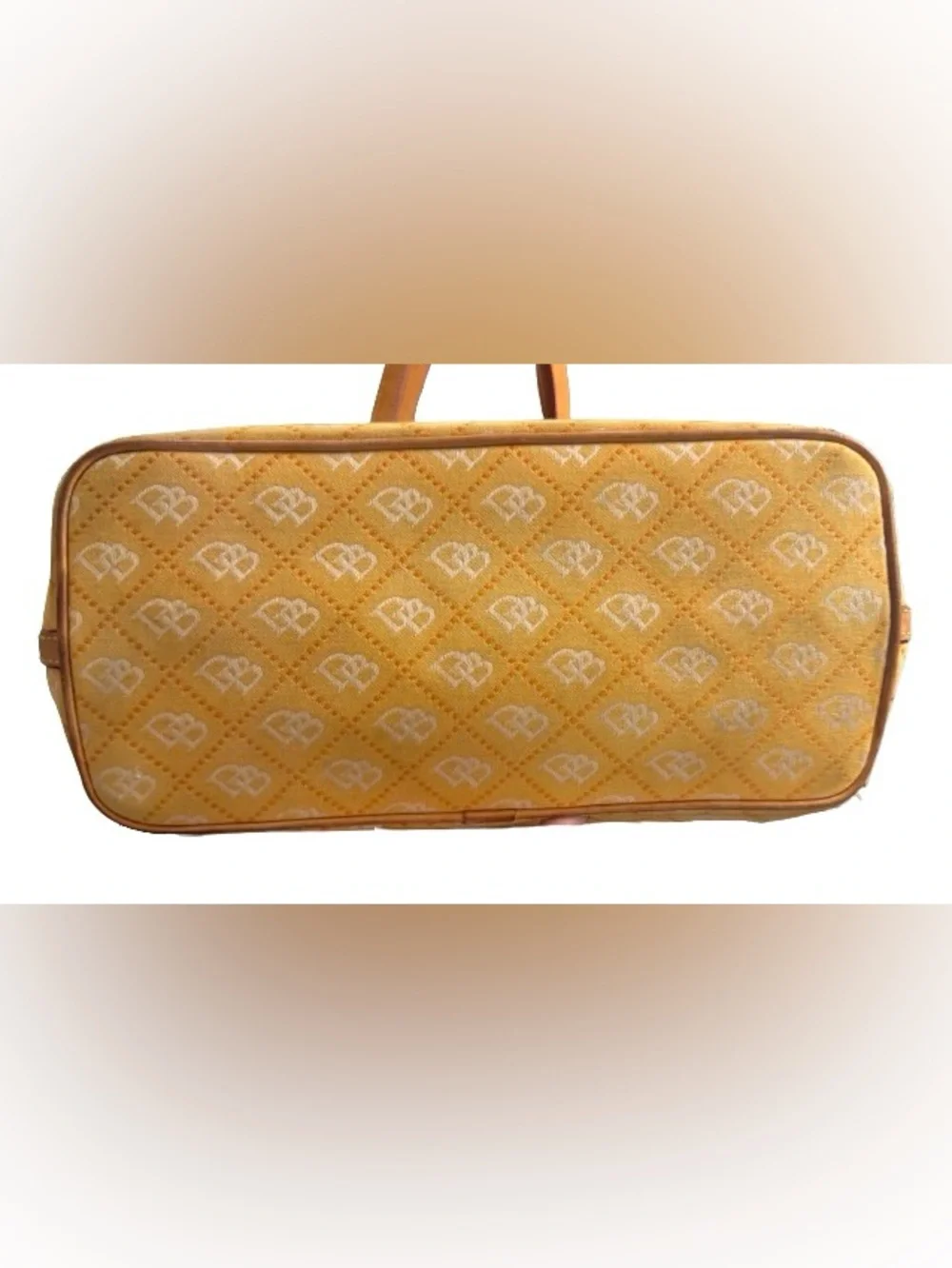 Dooney & Bourke East/West Monogram Shopper Tote with Vachetta Trim (Yellow)-GUC - Picture 13 of 16
